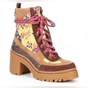 GIANI BINI Throw Back Floral Lace-Up Ankle Platform Combat Boots